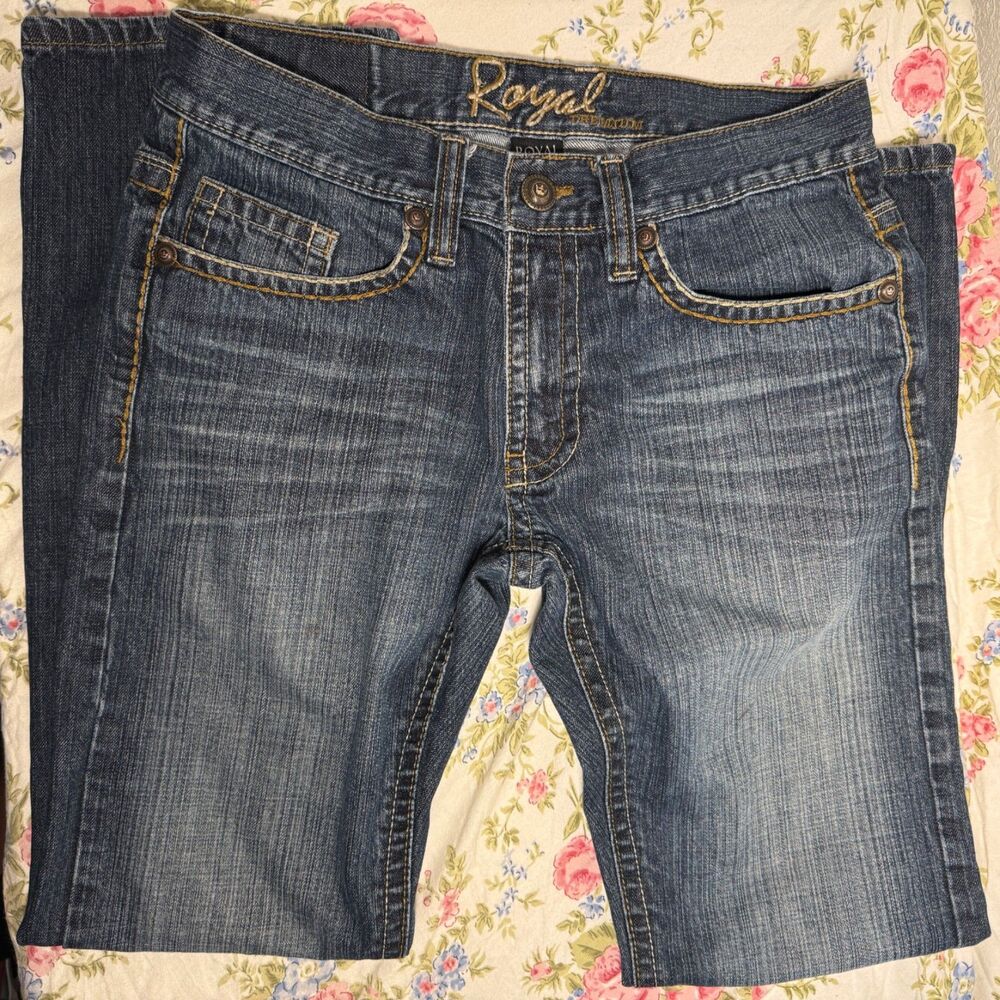 Royal Premium Men's Jeans Dark Wash Embroidered Pockets 30x32